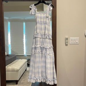 Storia Blue and White Checkered Maxi Dress